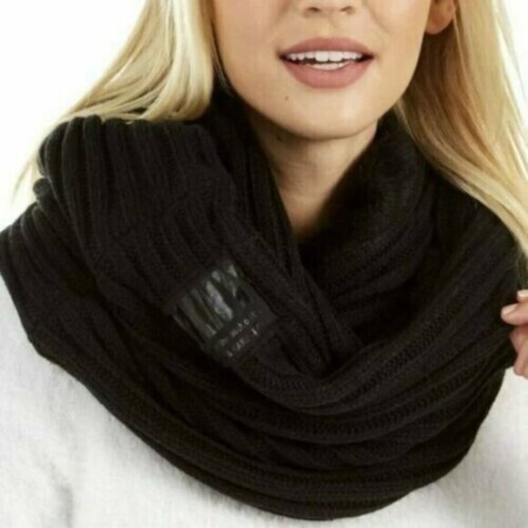 DKNY Fleece-Lined Knit Infinity Scarf, Black - Picture 1 of 11